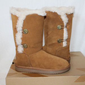 UGG KOOLABURRA SUEDE FUR TALL BOOTS CHESTNUT